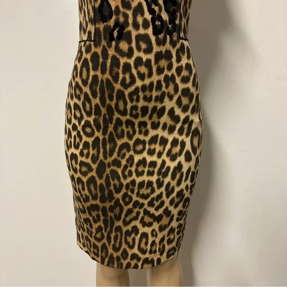 Blumarine Leopard Animal Print Midi Pencil Wool Dress Size Italy 42 US 6